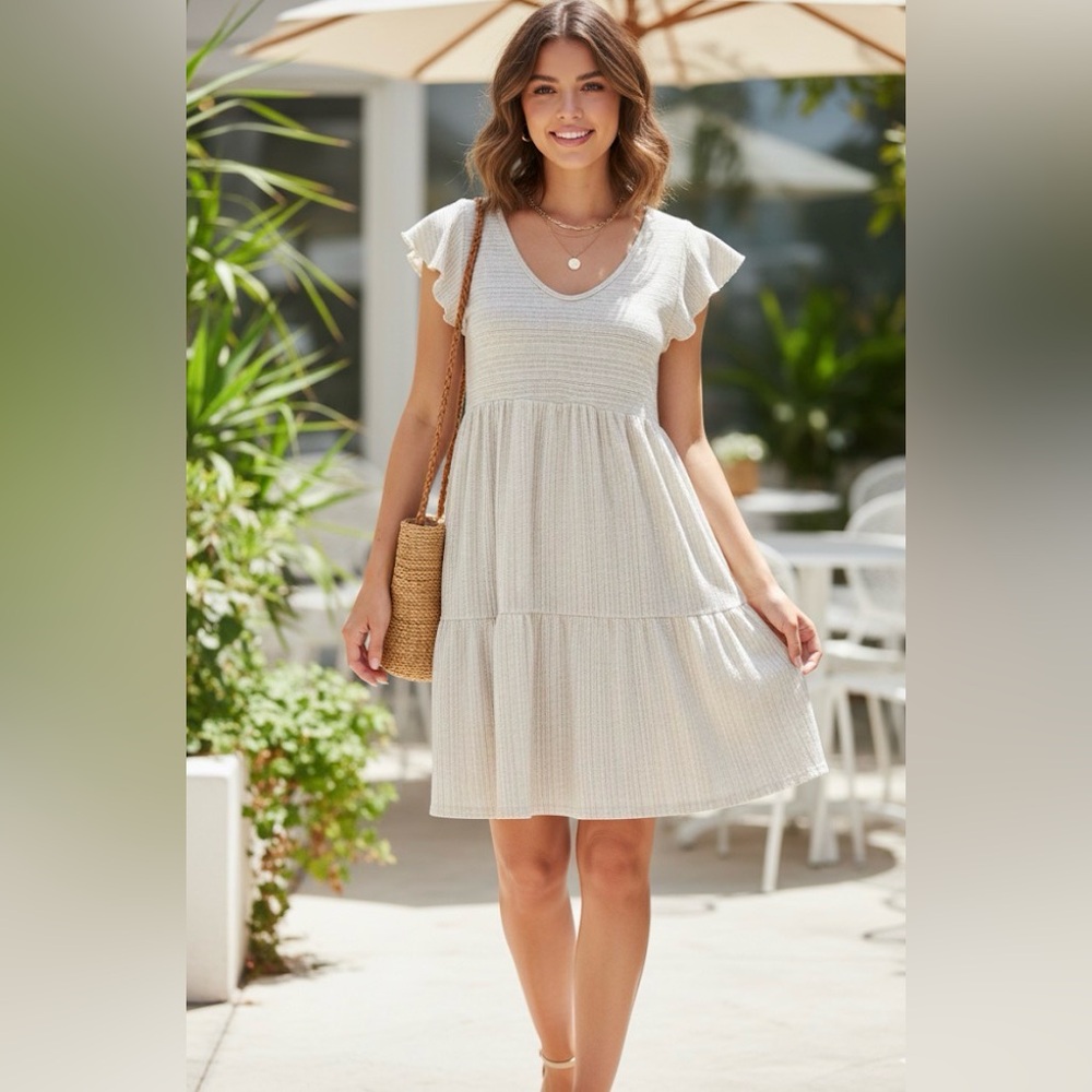Caution To The Wind Cream Textured Mini Dress